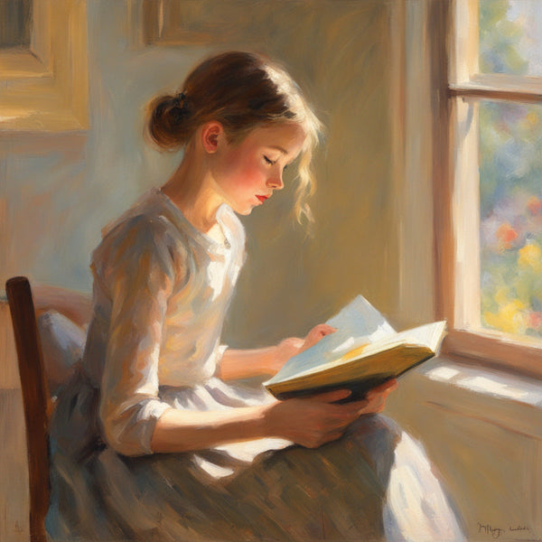 AI art new impressionism young girl reading 1