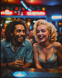 AI Art Pop Art Superstars Marilyn Monroe and Bob Marley hanging out 3