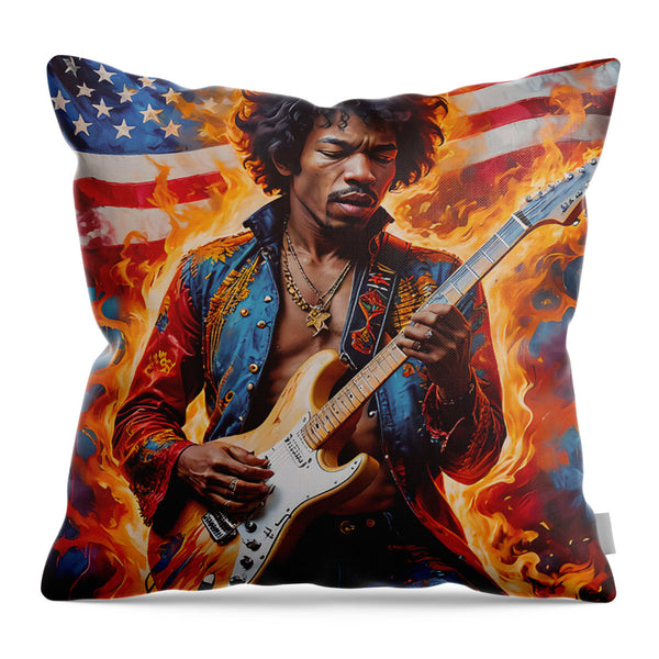 AI Art Pop Art Superstars Jimi Hendrix 2 - Throw Pillow