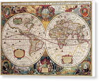 Antique Maps of the World Double Hemisphere Map Henricus Hondius c 1630 - Canvas Print