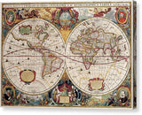 Antique Maps of the World Double Hemisphere Map Henricus Hondius c 1630 - Canvas Print