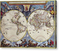 Antique Maps of the World Double Hemisphere Map Joan Blaeu c 1662 - Canvas Print