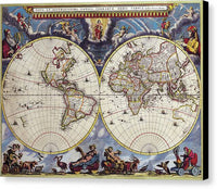 Antique Maps of the World Double Hemisphere Map Joan Blaeu c 1662 - Canvas Print