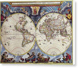 Antique Maps of the World Double Hemisphere Map Joan Blaeu c 1662 - Canvas Print