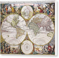 Antique Maps of the World Double Hemisphere Polar Map Gerard Valk c 1686 - Canvas Print