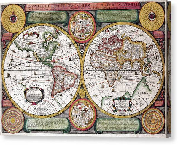 Antique Maps of the World Map of the World Jean Boisseau c 1646 - Canvas Print