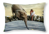 Elephant Girl Water Child Hat Help Bird Gulls - Throw Pillow