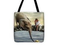 Elephant Girl Water Child Hat Help Bird Gulls - Tote Bag