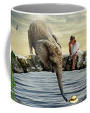 Elephant Girl Water Child Hat Help Bird Gulls - Mug