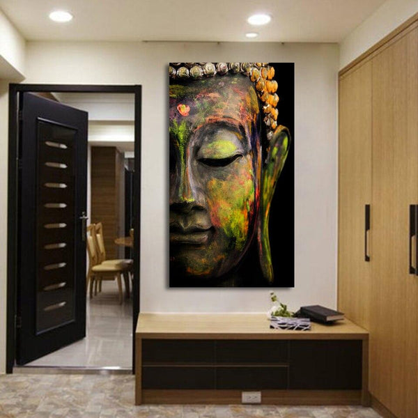 Buddha Kopf Leinwand Gemälde Wandbild für Wohnzimmer MIT RAHMEN HQ Leinwanddruck
