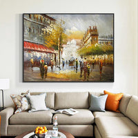 Hand Painted Abstract People Walking In the Street Oil Painting Handmade Landscape Wall Art Canvas Painting