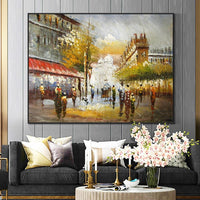 Hand Painted Abstract People Walking In the Street Oil Painting Handmade Landscape Wall Art Canvas Painting