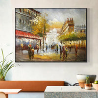 Hand Painted Abstract People Walking In the Street Oil Painting Handmade Landscape Wall Art Canvas Painting