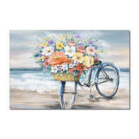 Hand Painted Bike Flower Oil Painting Modern Beautiful Landscape Canvas Painting Wall Art House Decoration