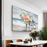 Hand Painted Bike Flower Oil Painting Modern Beautiful Landscape Canvas Painting Wall Art House Decoration