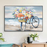 Hand Painted Bike Flower Oil Painting Modern Beautiful Landscape Canvas Painting Wall Art House Decoration