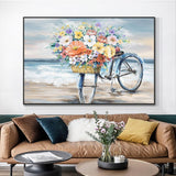 Hand Painted Bike Flower Oil Painting Modern Beautiful Landscape Canvas Painting Wall Art House Decoration