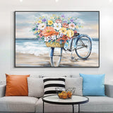 Hand Painted Bike Flower Oil Painting Modern Beautiful Landscape Canvas Painting Wall Art House Decoration