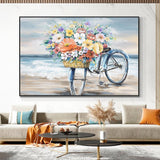 Hand Painted Bike Flower Oil Painting Modern Beautiful Landscape Canvas Painting Wall Art House Decoration