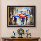 Hand Painted Oil Painting On Canvas Abstract People In the Rain With Colorful Umbrellas Wedding Decoration