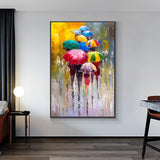 Hand Painted Oil Painting On Canvas Abstract People In the Rain With Colorful Umbrellas Wedding Decoration