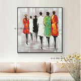 Hand Painted Abstract Women Walking The Street Oil Canvas Classical Wall (hand painted)