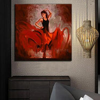 Hand Painted Red Dress Dance Lady Oil Painting two companion