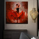 Hand Painted Red Dress Dance Lady Oil Painting two companion