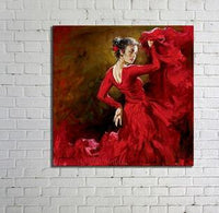 Hand Painted Red Dress Dance Lady Oil Painting two companion