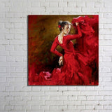 Hand Painted Red Dress Dance Lady Oil Painting two companion