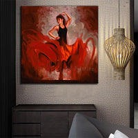 Hand Painted Red Dress Dance Lady Oil Painting two companion