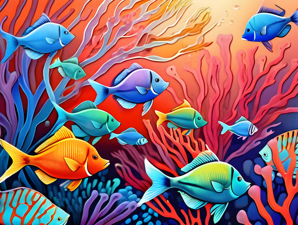 AI art a swarm of fish in a colorful coral reef 1