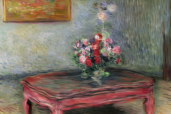 AI art claude monet inpired coffee table with flowers 2