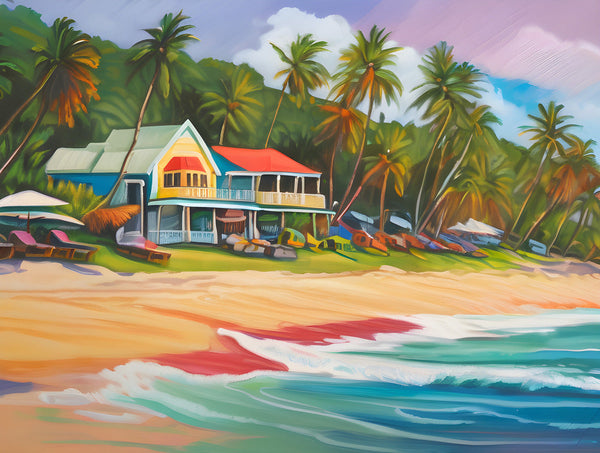 AI art colorful painting of Bathsheba Beach Barbados 4