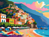 AI art colorful painting of Spiaggia Grande beach Positano Italy 3