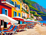 AI art colorful painting of Spiaggia Grande beach Positano Italy 1