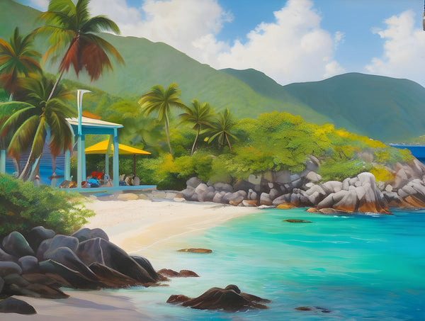 AI art colorful painting of The Baths beach British Virgin Islands 3