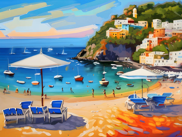 AI art colorful painting of ischia island beach Italy 3