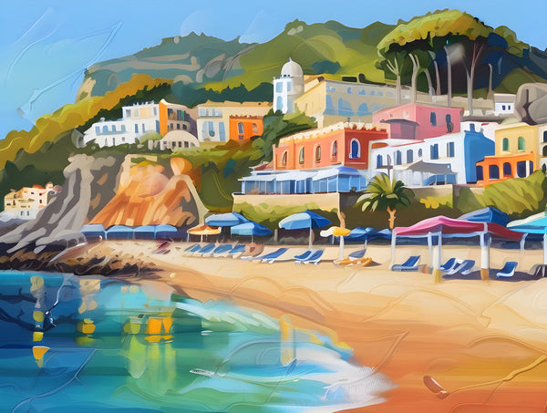 AI art colorful painting of ischia island beach Italy 4