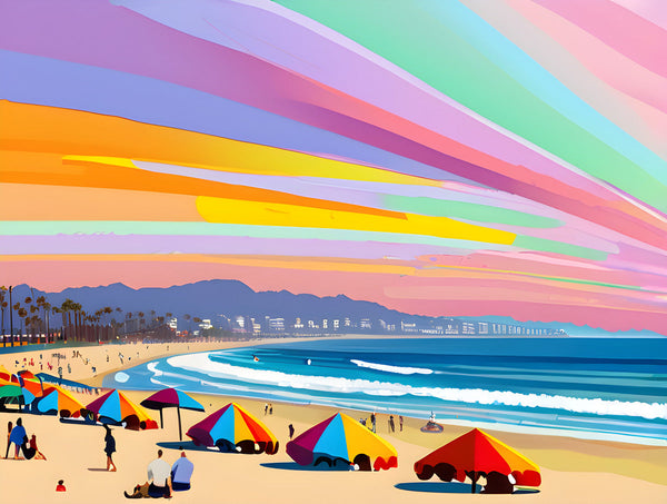 AI art colorful painting of santamonica beach California USA 2