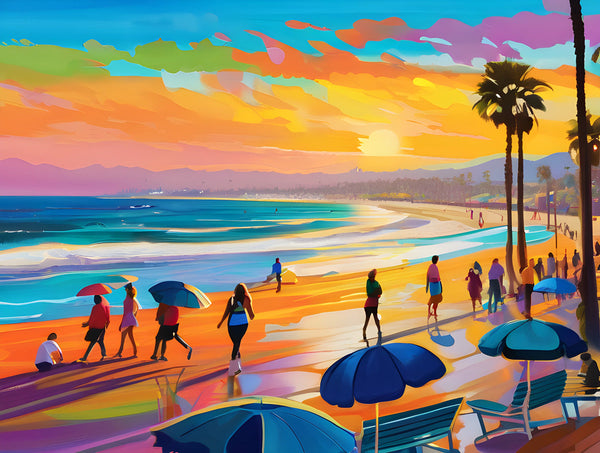AI art colorful painting of santamonica beach California USA 4