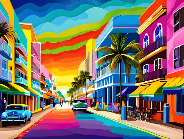 AI art colorful painting of south beach  Miami Florida USA 3