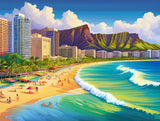AI art colorful painting of waikiki beach Honolulu Hawaii USA 5