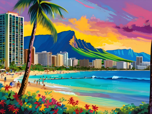 AI art colorful painting of waikiki beach Honolulu Hawaii USA 6