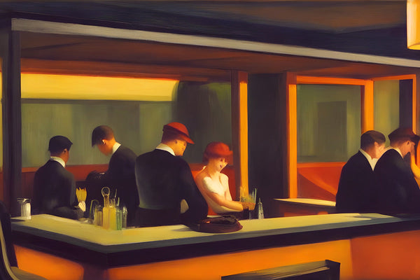 AI art famous painter inspired people in  a hotel bar 1