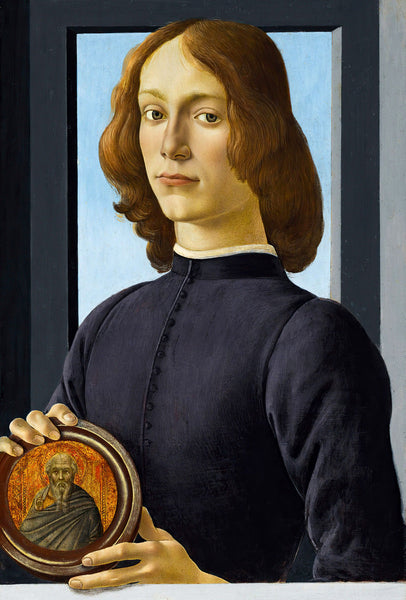 Sandro Botticelli 1445 1510  Portrait of a young man holding a roundel
