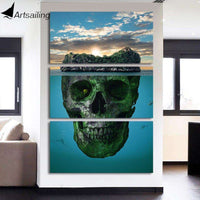 3 Panel pantings Art Skull Mountains Framed Islands for living room WITH FRAME HQ Canvas Print