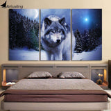 3 Pieces Snow Wolf Moon Wall Art WITH FRAME HQ Canvas Print