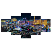 5 Panel Las Vegas Night Scenery Pictures Wall Art WITH FRAME HQ Canvas Print