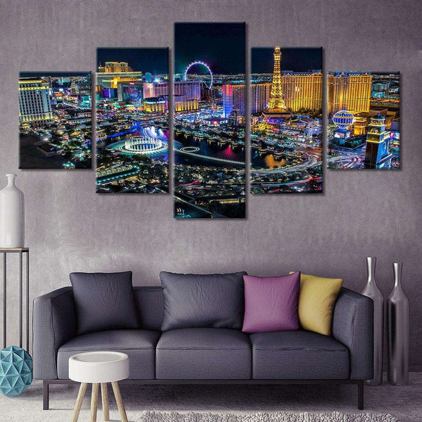 5 Panel Las Vegas Night Scenery Pictures Wall Art WITH FRAME HQ Canvas Print